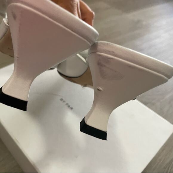 by far evelyn white lambskin leather sculpted kitten slip on heels mules size 38 - Picture 6 of 13